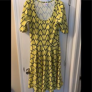 Lularoe Nicole yellow and blue dress, large